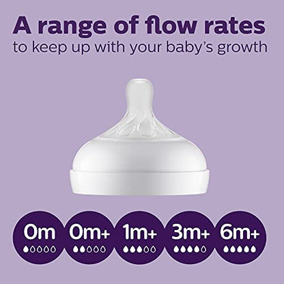 Philips Avent Natural Baby Bottles with Natural Response Nipples (Medium Flow, Flow 3), 9oz, Blue, 4-Pack, SCY903/24