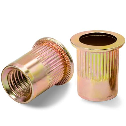 Metric & SAE Rivet Nut Assortment Kit(420 Pcs),m3 m4 m5 m6 m8 m10 m12#6-32#8-32#10-24 1/4"-20 5/16"-18 3/8"-16 UNC Flat Head Rivnut Set,Zinc Plated Finish Carbon Steel Nutsert