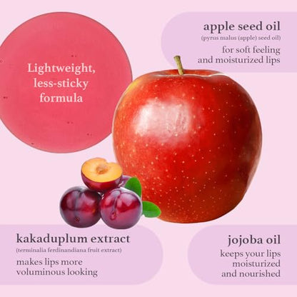 NOONI Vegan Appleseed Lip Oil Set - Appleberry & Applecherry & Appleplum | Long-Lasting, Moisturizing, Plumping, Revitalizing for Dry Lips, Waterproof, No Peel Off, 0.12 FL Oz x 3ea