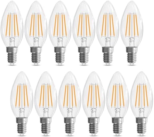 E12 Candelabra Bulb 40 watt Equivalent, E12 LED Bulb Non-Dimmable Chandelier Light Bulbs, B10 Candle Light Bulbs 2700K Soft White, 90+CRI, 400LM, Cear Glass, 12 Pack