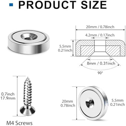 LOVIMAG 30LBS Neodymium Magnets, 24Pack Round Strong Rare Earth Magnets with Screws for Tool Room, Science and Wall Mounting-0.78 * 0.2 inch