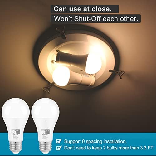 Dusk to Dawn LED Light Bulbs Outdoor, Automatic On/Off, 60W Equivalent, Warm White 3000K, Energy Efficient 9.5W, 850 Lumen, A19, E26 Base, 4-Pack, HQ-H009