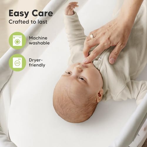 2-Pack Organic Bassinet Sheets for Girls, Boys - 100% Cotton Bassinet Mattress Sheets Compatible with Halo Bassinest Swivel Sleeper,Graco,Baby Delight,Chicco,Unisex Fitted Bassinet Sheets(Soft White)