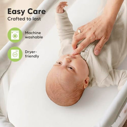 2-Pack Organic Bassinet Sheets for Girls, Boys - 100% Cotton Bassinet Mattress Sheets Compatible with Halo Bassinest Swivel Sleeper,Graco,Baby Delight,Chicco,Unisex Fitted Bassinet Sheets(Soft White)