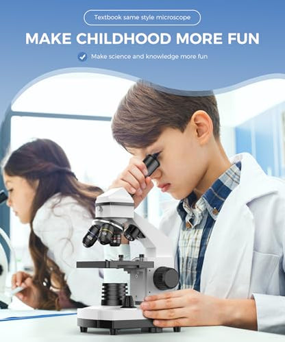 Compound Microscope for Adults & Kids - 100X-2000X High-Power Biological Microscope for Students, School Lab & Home Education, with Slides Set & Phone Adapter (White)