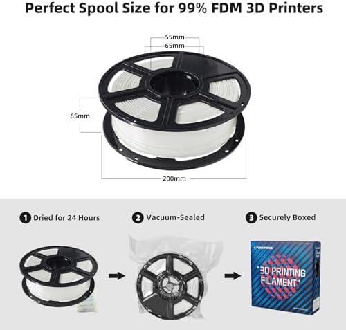 FLASHFORGE PLA Filament 1.75mm, 3D Printer Filament 1kg (2.2lbs) Spool, Dimensional Accuracy +/- 0.02mm, 3D Printing Filament Easy to Use and Fits for Most FDM 3D Printers (White)