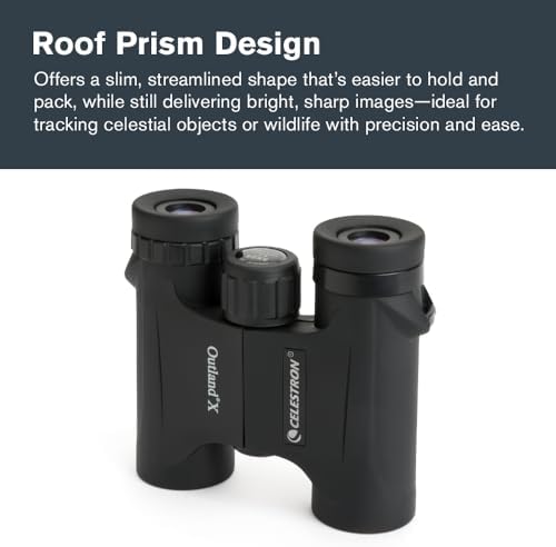 Celestron - Outland X 8x25 Binoculars – Ideal for Birding and Outdoors – 25mm Objective Lenses – Wide 8.2° Field of View – BaK-4 Prisms – Multi-Coated – Waterproof and Fogproof