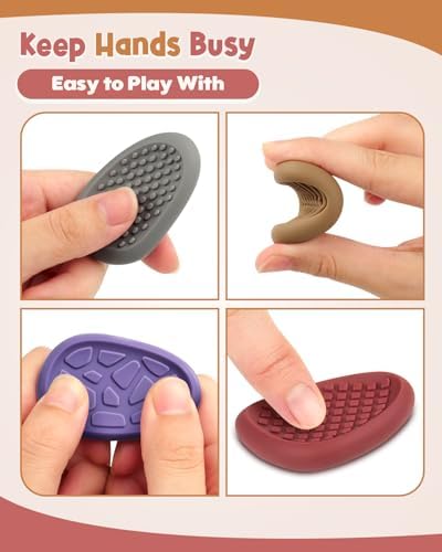 Fidget Toys Adults Sensory Stone: 24 Pack Texture Worry Stone for Kids Calming - Sensory Autism Toys for Anxiety Relief - Quiet Small Fidgets for Classroom Prizes