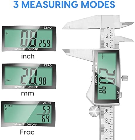 Digital Caliper, 6 Inch Caliper Tool with Extra Large LCD Screen, Auto-Off Feature, Easy Switch from Inch Metric Fraction, Stainless Steel Vernier Caliper Measuring Tool for DIY/Household
