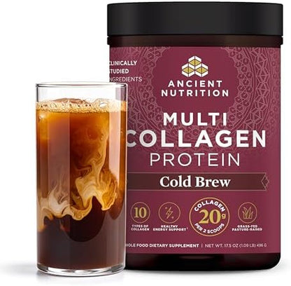 Ancient Nutrition Hydrolyzed Collagen Peptides Powder, Cold Brew Multi Collagen Protein for Women and Men, 40 Servings, Supports Skin and Nails, Gut Health, 17.5 oz