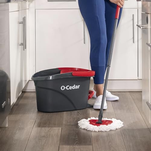 O-Cedar EasyWring Microfiber Spin Mop, Bucket Floor Cleaning System, Red, Gray, Standard