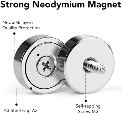 LOVIMAG 24Pcs Neodymium Cup Magnets, 20lbs Strong Rare Earth Magnets, Waterproof Pot Magnet with Countersunk and Screw Ideal for Tool Room,Science,Craft,Office - 0.63x0.19inch