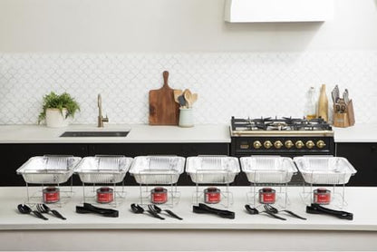 12 Pack - Disposable Chafing Dish Buffet Set, Welded Body Food Warmers for Parties, 2hr Fuel Cans Complete Set, Half Size Pans, Warming Trays
