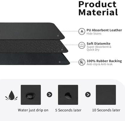 Dish Drying Mat for Kitchen Counter, Heat Resistant Drainer Mats with Non-slip Rubber Backed, Hide Stain Kitchen Super Absorbent Draining Mat, Easy to Clean Dish Rack Pad, Black 18"x24"