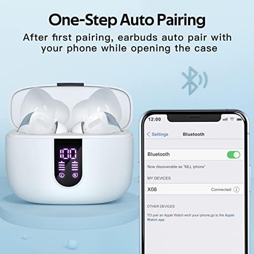 TAGRY Bluetooth Headphones True Wireless Earbuds 60H Playback LED Power Display Earphones with Wireless Charging Case IPX5 Waterproof in-Ear Ear buds with Mic for TV Smart Phone Laptop Computer Sports