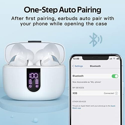 TAGRY Bluetooth Headphones True Wireless Earbuds 60H Playback LED Power Display Earphones with Wireless Charging Case IPX5 Waterproof in-Ear Ear buds with Mic for TV Smart Phone Laptop Computer Sports