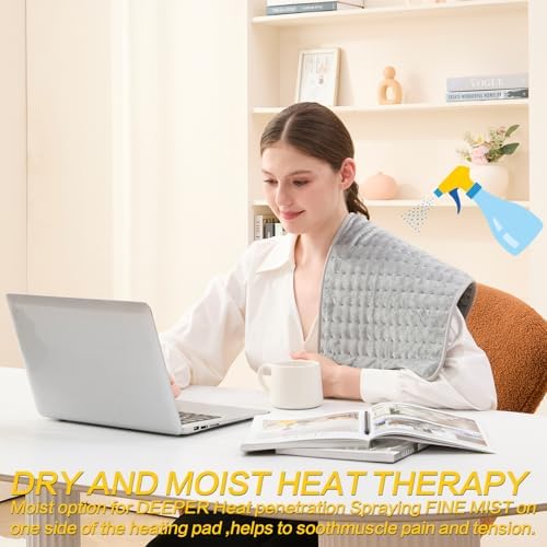 Heating Pad,Electric Heating Pads for Back,Neck,Abdomen,Fathers Day Dad Gifts,Moist Heating Pad for Shoulder,Knee,Arms,Legs,Dry/Moist Heat & Auto Shut Off,Birthday Gifts for Men(Light Gray, 24''×12'')