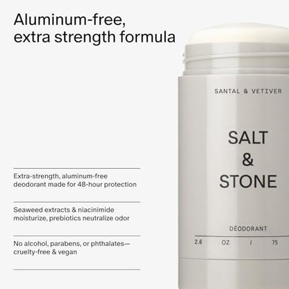 SALT & STONE Aluminum Free Deodorant | Extra Strength 48 Hour Protection for Women & Men | Made with Seaweed Extracts, Shea Butter & Prebiotics (Trio Set)