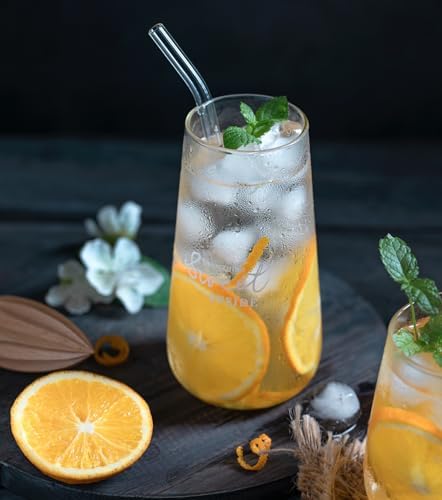 Piteno® 16-Pack Reusable Glass Drinking Straws, 10''x10MM, Set of 6 Straight and 6 Bent with 4 Cleaning Brushes, Perfect for Smoothies, Milkshakes, Juice, Tea (Rainbow)