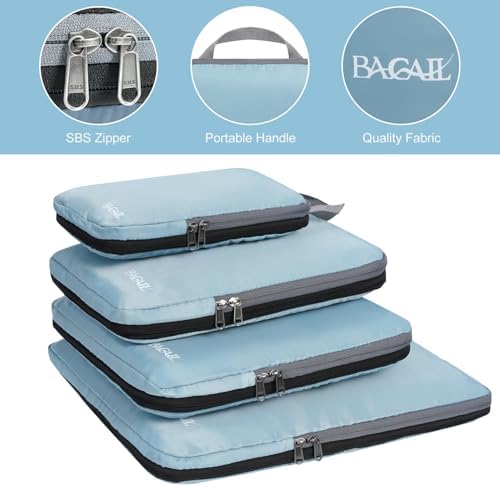BAGAIL 4 Set/6 Set/8 Set Compression Packing Cubes Travel Accessories Expandable Packing Organizers (Cloth Pattern, 4-Dusty Blue)