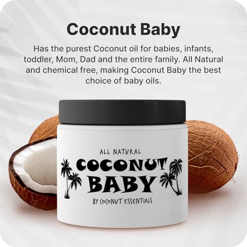 Coconut Essentials Coconut Baby Oil - Natural & Organic Moisturizer, Hair Oil for Cradle Cap Treatment, Newborn Sensitive Skin, Eczema & Psoriasis Relief, Unscented, Sunflower & GrapeSeed 4 floz