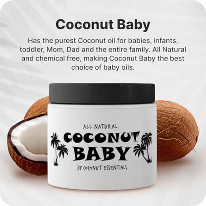 Coconut Essentials Coconut Baby Oil - Natural & Organic Moisturizer, Hair Oil for Cradle Cap Treatment, Newborn Sensitive Skin, Eczema & Psoriasis Relief, Unscented, Sunflower & GrapeSeed 4 floz