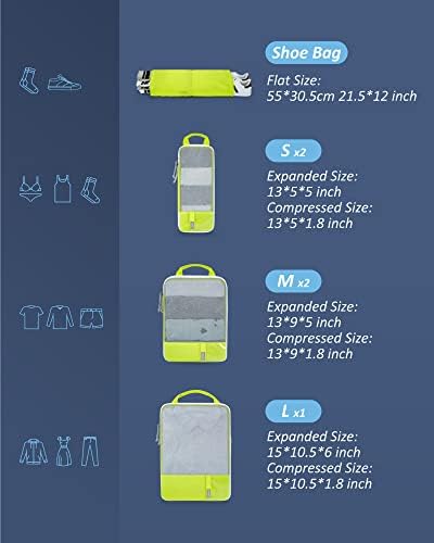BAGSMART 6 Set Compression Packing Cubes - Lightweight Travel Essentials, Durable Luggage Organizer