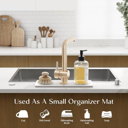 Faucet Mat for Kitchen Sink - Wider Diatomite Fast Drying Stone Sink Tray, Super Absorbent, Prevents Moisture Buildup - Faucet Splash Guard for Bathroom Counter [Light Grey, 15x5.3inch]