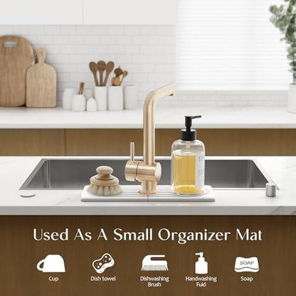 Faucet Mat for Kitchen Sink - Wider Diatomite Fast Drying Stone Sink Tray, Super Absorbent, Prevents Moisture Buildup - Faucet Splash Guard for Bathroom Counter [Light Grey, 15x5.3inch]