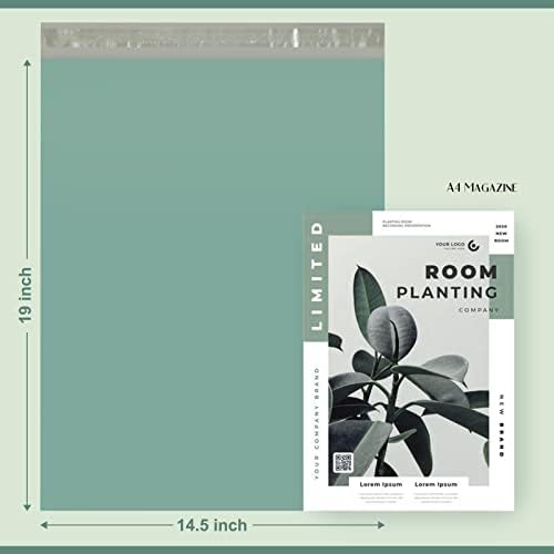 Metronic Poly Mailers 14.5X19 100 Pack, Strong Adhesive Shipping Bags for Clothing, Waterproof and Tear-Proof Envelopes, Packaging Bags Mailers Poly Bags for Shipping in Grayed Jade Green
