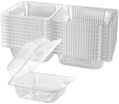 200 Count Clear Plastic Hinged Take Out Containers Clamshell Takeout Tray Food Clamshell Containers Outside Diameter for Dessert, Snacksetc, Cakes Slice, Cookies, Salads