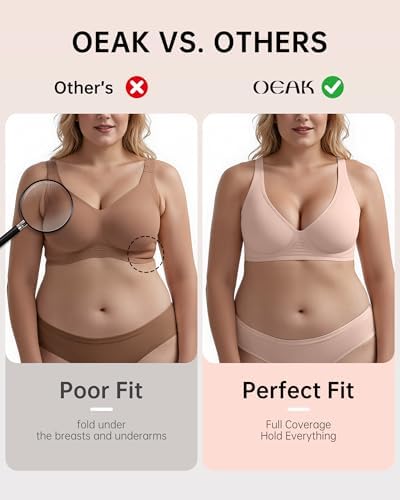OEAK Womens Deep V Bras Wireless Comfortable Bra Supportive No Underwire Bras Tshirt Push Up Bralettes Plunge Seamless Bra