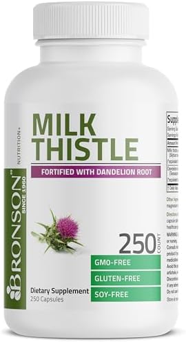 Bronson Milk Thistle Silymarin Marianum & Dandelion Root Liver Health Support, Antioxidant Support, Detox, 250 Capsules
