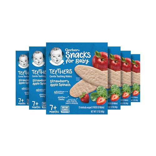 Gerber Snacks for Baby Teethers, Gentle Teething Wafers, Strawberry Apple Spinach, 1.7 Ounce, 12 Count Box (Pack of 6)