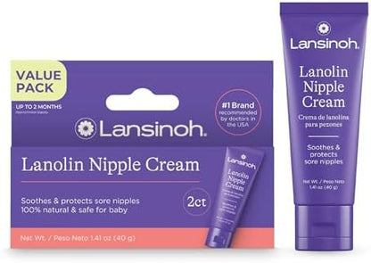 Lansinoh Lanolin Nipple Cream Safe for Breastfeeding Baby, 100% Natural Nipple Butter for Mom, Breastfeeding Essentials, 1.41 Ounces (2 Pack)