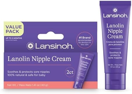 Lansinoh Lanolin Nipple Cream Safe for Breastfeeding Baby, 100% Natural Nipple Butter for Mom, Breastfeeding Essentials, 1.41 Ounces (2 Pack)