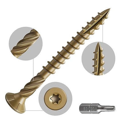 #8 * 2" Deck Screws, (311pcs) 2 lbs.Exterior Wood Screws, Rust Resistant epoxy Coated, Bronze, T20 Star Bit