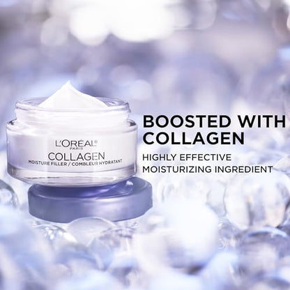 L'Oreal Paris Collagen Moisture Filler Face Cream, Anti-Aging Face Moisturizer, Non-Greasy Fragrance Free Skin Care Formula For Up to 48HR Hydration, 3.4 Oz
