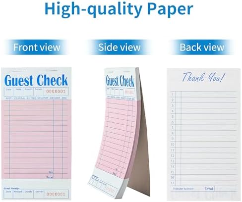 24 Pack Pink Guest Checks Books for Servers Server Note Pads, Waiter Checkbook, Waitress Notepad for Restaurants, Paper Checks 50 Sheets/Pack, 1200 Total Tickets