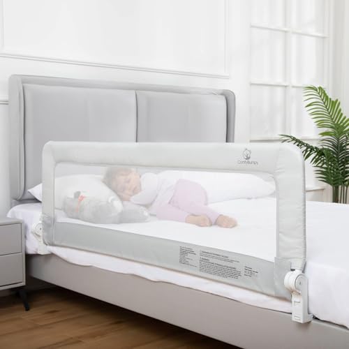ComfyBumpy 1-Pack Bed Rail for Toddlers 55.5" L x 19.5" H | Toddler Bed Rails for Twin, Full, Queen & King Mattress Size | Swing Down Rail Guard | Mattress Side Rail for Kids | Gray