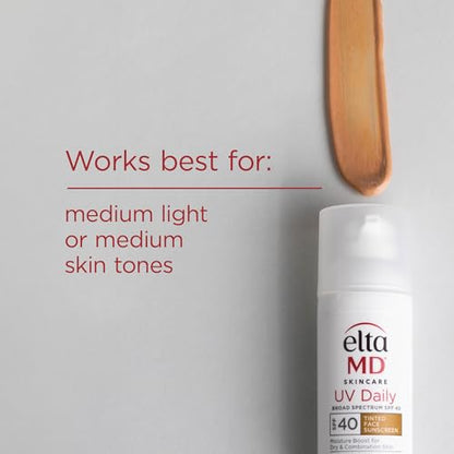 EltaMD UV Daily SPF 40 Tinted Face Sunscreen Moisturizer, Tinted Moisturizer for Face with SPF, Great for Dry, Combination, and Normal Skin