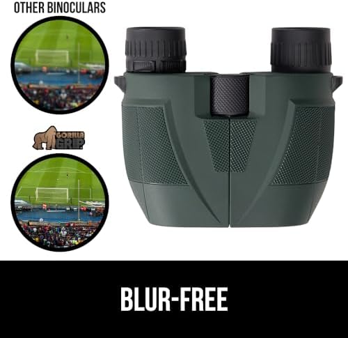 GORILLA GRIP 10x25 Compact Binoculars for Adults with Strap, Superior High Powered Clear 10X Magnification, Lightweight, Bird Watching, Hunting, Stargazing, Adjustable Eye Cups, Green