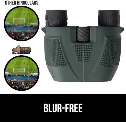 GORILLA GRIP 10x25 Compact Binoculars for Adults with Strap, Superior High Powered Clear 10X Magnification, Lightweight, Bird Watching, Hunting, Stargazing, Adjustable Eye Cups, Green
