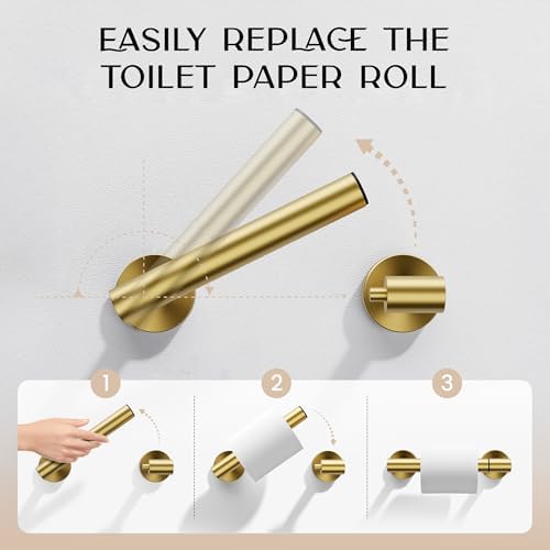 Day Moon™ Gold Toilet Paper Holder - Brushed Gold Toilet Paper Holder Wall Mount - Modern Toilet Paper Roll Holder - Gold Bathroom Toilet Paper Holder - Pivoting Toilet Paper Holder Gold