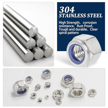 Metric Hex Nuts&Locknuts Assortment Kit(360Pcs)，M3 M4 M5 M6 M8 M10 M12 Stainless Steel Assorted Hex Nuts Sets,Bright Finish