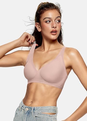 OEAK Womens Deep V Bras Wireless Comfortable Bra Supportive No Underwire Bras Tshirt Push Up Bralettes Plunge Seamless Bra