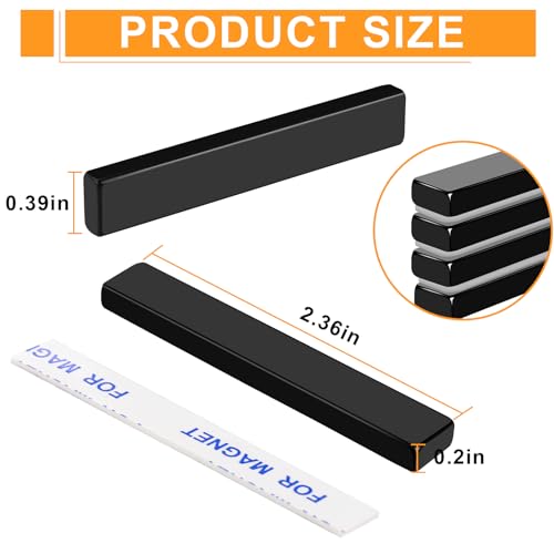 MIKEDE Black Magnets, 30 Pack Strong Neodymium Magnets Bar, Heavy Duty Rare Earth Magnet with Adhesive Backing, Powerful Bar Magnet for Crafts Kitchen DIY Science Office - 2.36 x 0.4 x 0.2in
