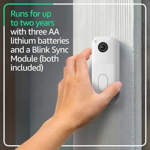 Blink Video Doorbell (newest model) – Head-to-toe HD view, two-year battery life, and simple setup. Sync Module Core included – System (White)