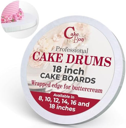 Cakebon Cake Boards - Sturdy 1/2 Thick Drums - 18 Inch Professional Fully Wrapped Edges White 3-Pack