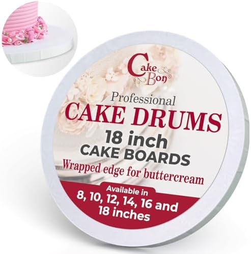 Cakebon Cake Boards - Sturdy 1/2 Thick Drums - 18 Inch Professional Fully Wrapped Edges White 6-Pack